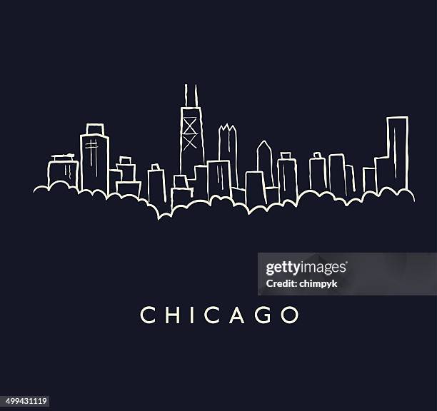 skyline von chicago skizze - chicago stock-grafiken, -clipart, -cartoons und -symbole