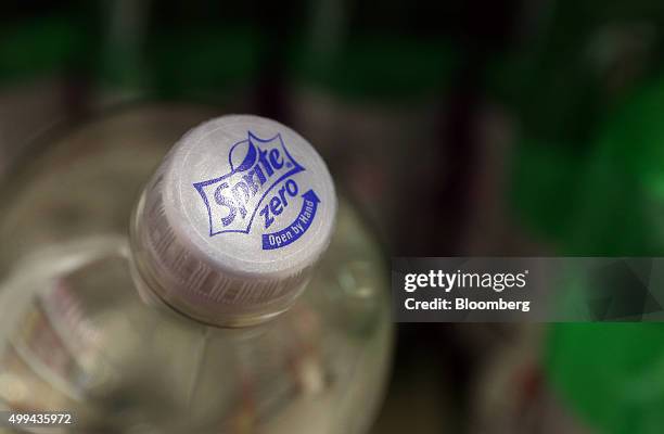 Bottle of Sprite Zero, sugar-free, soft drink, produced by Coca-Cola Co., sits on display at the Tesco Basildon Pitsea Extra supermarket, operated by...