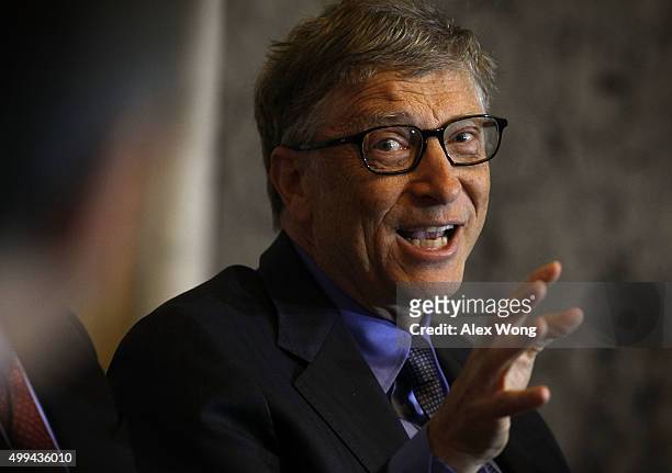 Bill Gates, co-chairman of the Bill & Melinda Gates Foundation, participates in a panel discussion during the Financial Inclusion Forum December 1,...