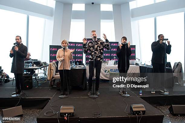 Avi Kaplan, Kirstin Maldonado, Scott Hoying, Mitch Grassi, and Kevin Olusola of Pentatonix perform during "The Elvis Duran Z100 Morning Show" at One...