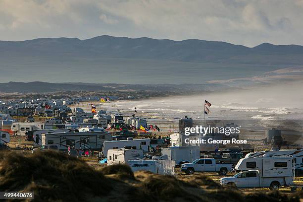 Thousands of people, motorhomes and recreational vehicles crowd onto Pismo State Beach for a long Thanksgiving weekend as viewed on November 25 in...