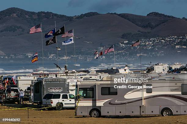 Thousands of people, motorhomes and recreational vehicles crowd onto Pismo State Beach for a long Thanksgiving weekend as viewed on November 25 in...