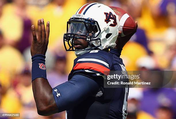 Jeremy Johnson of the Auburn Tigers at Tiger Stadium on September 19, 2015 in Baton Rouge, Louisiana.