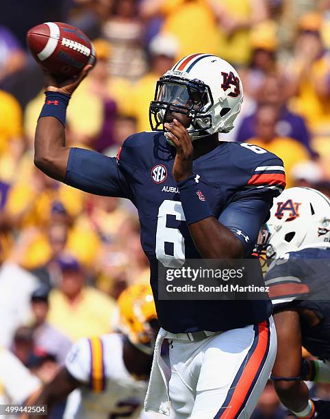 Jeremy Johnson of the Auburn Tigers at Tiger Stadium on September 19, 2015 in Baton Rouge, Louisiana.