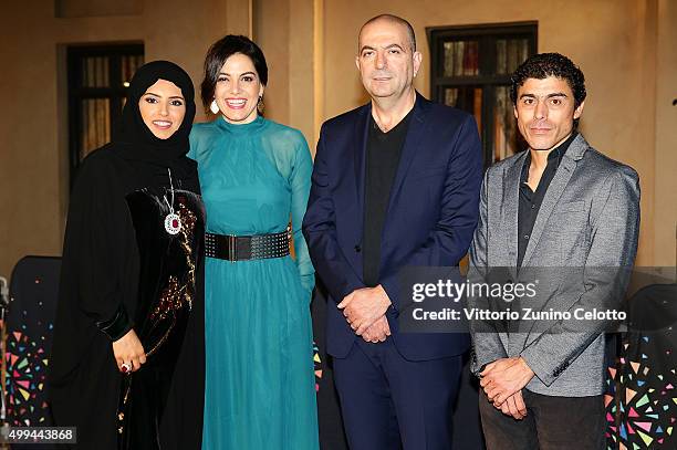 Ajyal Youth Film Festival Director and Doha Film Institute CEO Fatma Al Remaihi, producer Amira Diab, director Hany Abu-Assad and Ehab Assal on the...