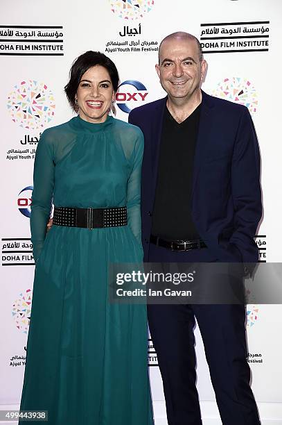 Producer Amira Diab and director Hany Abu-Assad on the red carpet at the regional premiere of ÔVery Big ShotÕ, a new Lebanese film and Doha Film...