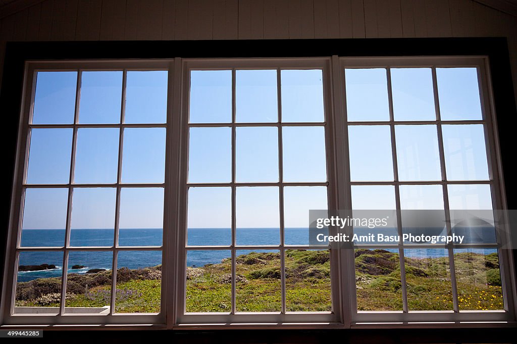 Pacific Ocean through windows. California