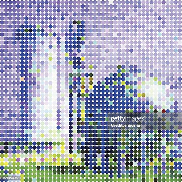 ilustraciones, imágenes clip art, dibujos animados e iconos de stock de abstract polka puntos estilo de equipo de la industria patrón de fondo - mosaico