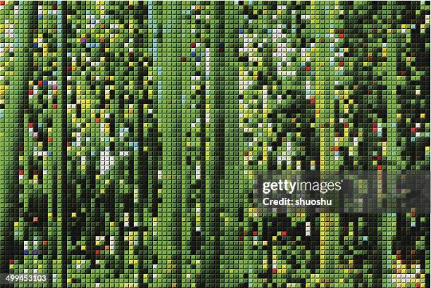 abstract green mosaic check bamboo forest pattern background - lush stock illustrations