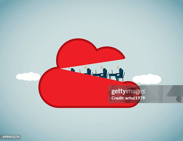 cloud computing - it worker red stock illustrations