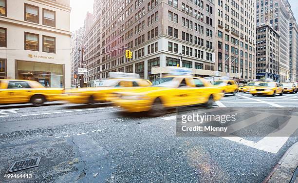 new york city yellow cabs during rush hour - 7th avenue stock pictures, royalty-free photos & images