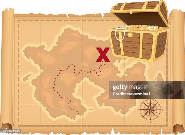 treasure map and treasure - ruby gemstone stock illustrations