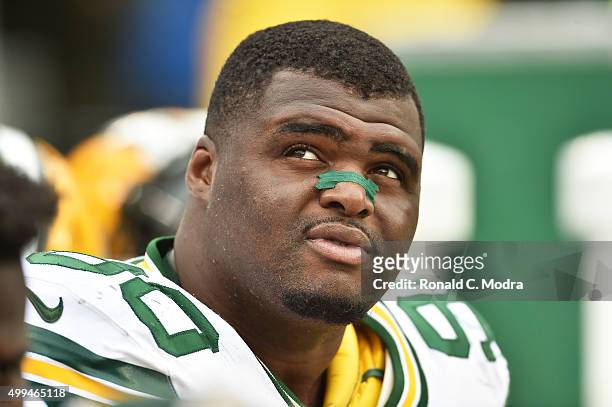 Raji of the Green Bay Packers looks on during a NFL game against the Carolina Panthers at Bank Of America Stadium on November 8, 2015 in Charlotte,...