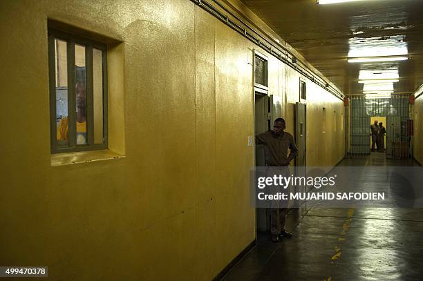 Wardens from the Kgosi Mampuru II Prison where Oscar Pistorius spent part of his sentence show the different wards during a media tour on December 1,...
