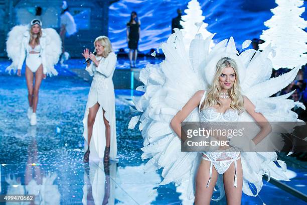 Victoria's Secret Fashion Show -- Pictured: Model Lily Donaldson walks the runway while Ellie Goulding performs during the 2015 Victoria's Secret...