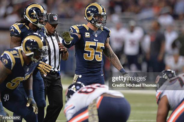 James Laurinaitis of the St. Louis Rams during a game against the Chicago Bears at the Edward Jones Dome on November 15, 2015 in St. Louis, Missouri.