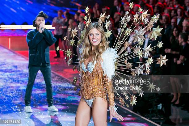 Victoria's Secret Fashion Show -- Pictured: Model Constance Jablonski walks the runway while The Weeknd performs, during the 2015 Victoria's Secret...