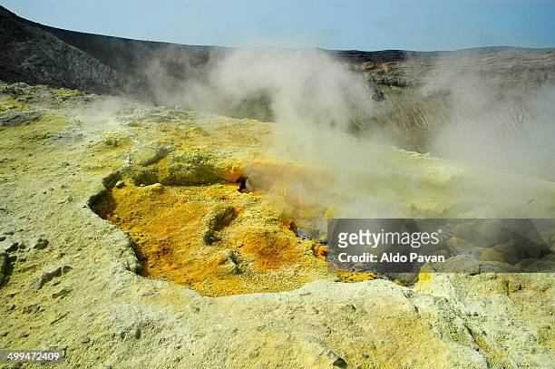 volcano crater with sulfur releases - sulphur stock pictures, royalty-free photos & images
