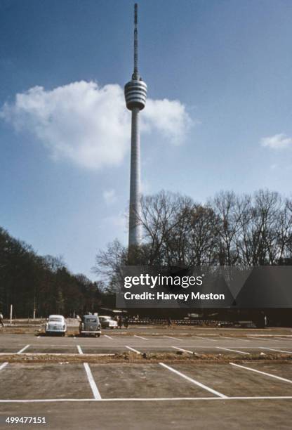 The Fernsehturm Stuttgart, a telecommunications tower in Stuttgart, Germany, circa 1960. It was the first telecommunications tower in the world to be...