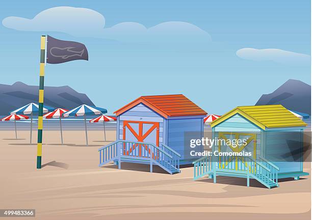 illustrations, cliparts, dessins animés et icônes de cabanes de plage d'été - cabine de plage