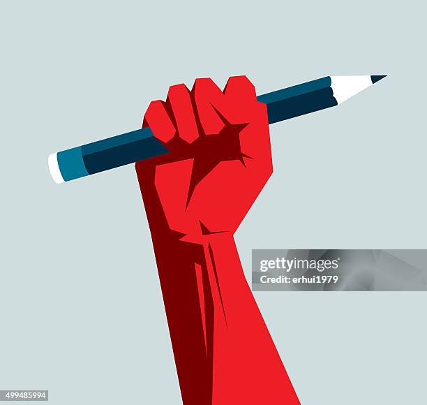 creativity - holding pen in hand stock illustrations