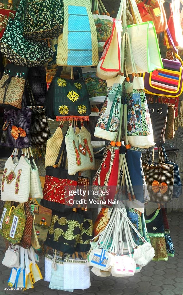 Colourful ethnic printed cloth and jute bags