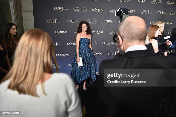 Actress Andie MacDowell attends the L'Oreal Paris Women of Worth 2015 Celebration - Arrivals at The Pierre Hotel on December 1, 2015 in New York City.