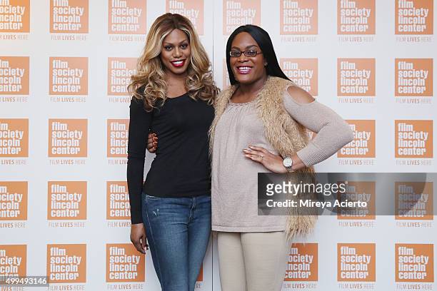 Actresses Laverne Cox and Mya Taylor attend "Tangerine" New York Screening at Elinor Bunin Munroe Film Center on December 1, 2015 in New York City.