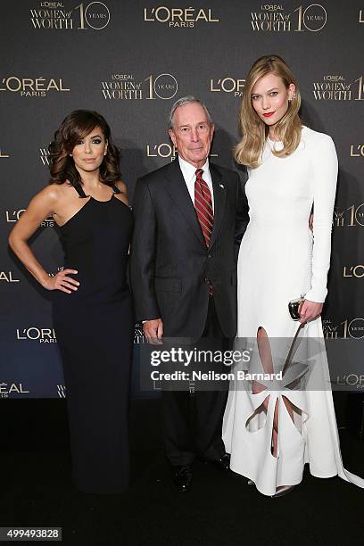 Eva Longoria, Michael Bloomberg, and Karlie Kloss attend the L'Oreal Paris Women of Worth 2015 Celebration - Arrivals at The Pierre Hotel on December...