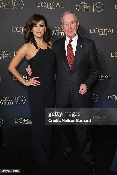 Actress Eva Longoria and Former New York City Mayor Michael Bloomberg attend the L'Oreal Paris Women of Worth 2015 Celebration - Arrivals at The...