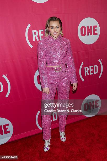 Recording artist Miley Cyrus attends ONE and 's "It Always Seems Impossible Until It Is Done" event held at Carnegie Hall on December 1, 2015 in New...