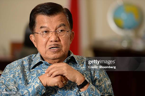 Jusuf Kalla, Indonesia's vice president, speaks during an interview at his office in Jakarta, Indonesia, on Tuesday, Dec. 1, 2015. Kalla stepped up...