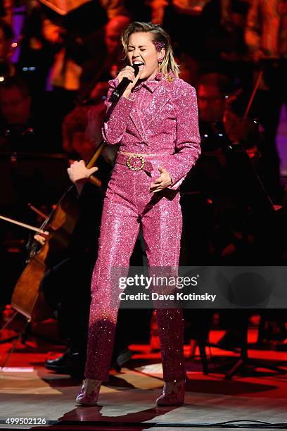 Musician Miley Cyrus performs on stage at the ONE Campaign and s concert to mark World AIDS Day, celebrate the incredible progress thats been made...