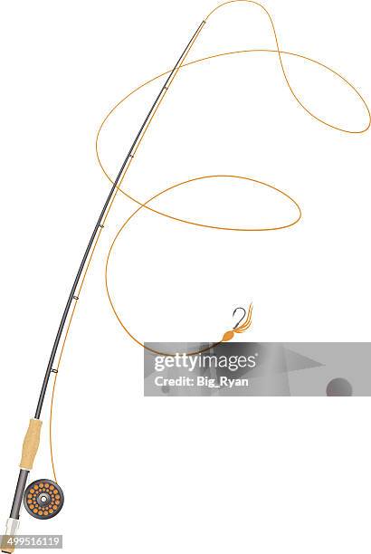 illustrazioni stock, clip art, cartoni animati e icone di tendenza di fly canna da pesca - canna da pesca