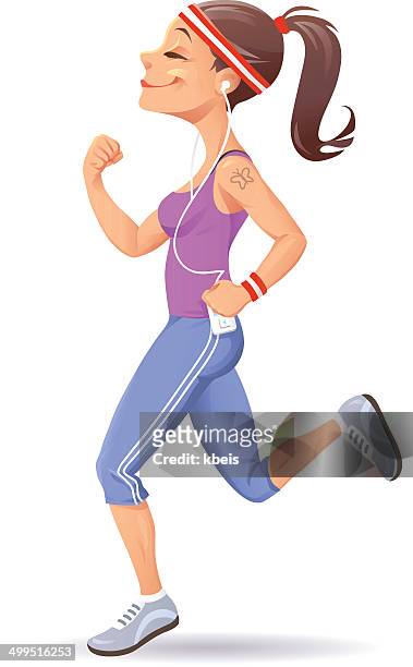 young woman jogging - marathon runner woman clipart stock illustrations
