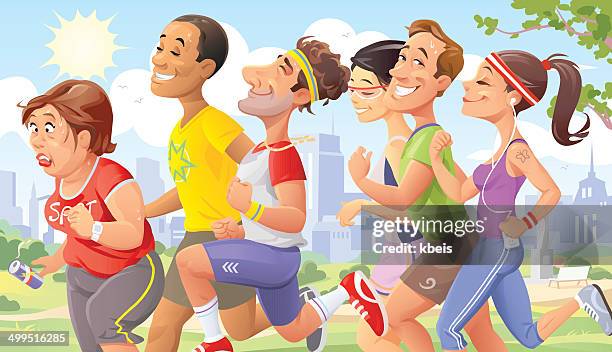 jogging im park - paar in sportkleidung stock-grafiken, -clipart, -cartoons und -symbole