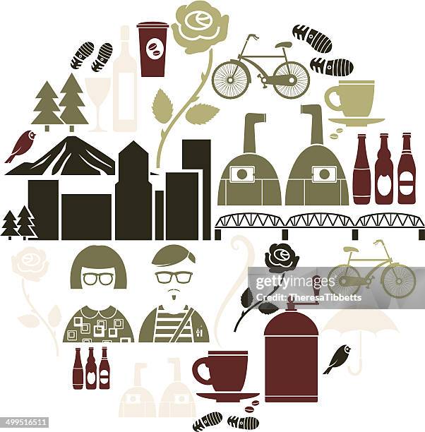 portland icon set - coffee city stock illustrations