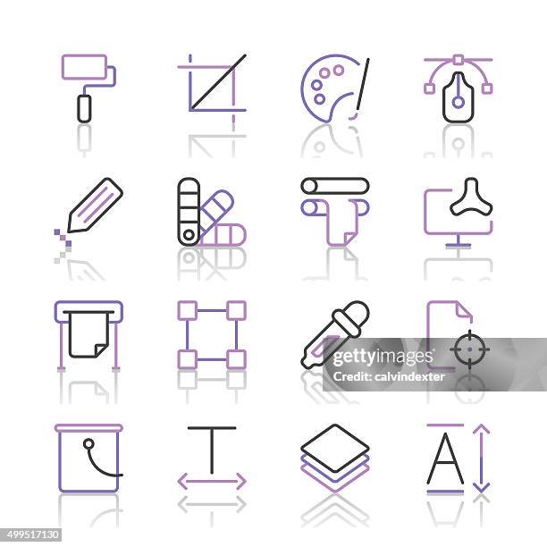 kunst und design-ikonen-set 1/violette linie series - proofreading stock-grafiken, -clipart, -cartoons und -symbole