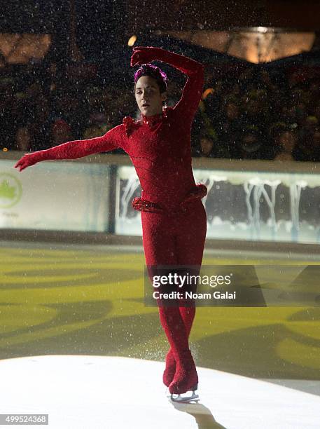 Figure skater Johnny Weir performs during the 2015 Bryant Park Christmas tree lighting at Bryant Park on December 1, 2015 in New York City.