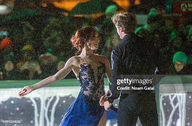 Ice dancers Meryl Davis and Charlie White perform during the 2015 Bryant Park Christmas tree lighting at Bryant Park on December 1, 2015 in New York...