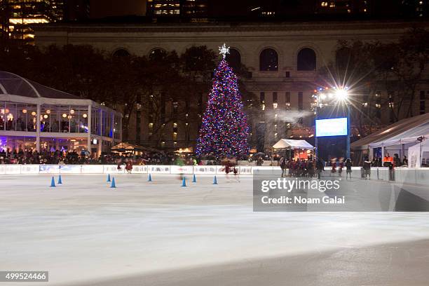 General view of atmosphere during the 2015 Bryant Park Christmas tree lighting at Bryant Park on December 1, 2015 in New York City.