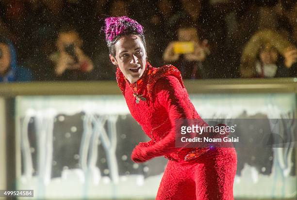 Figure skater Johnny Weir performs during the 2015 Bryant Park Christmas tree lighting at Bryant Park on December 1, 2015 in New York City.