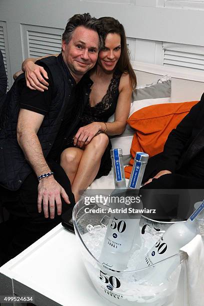 Jason Binn and Hilary Swank attend DuJour Magazine's Jason Binn Celebrates Annual Art Basel Miami Beach Kick-Off Party presented by Blackberry PRIV &...