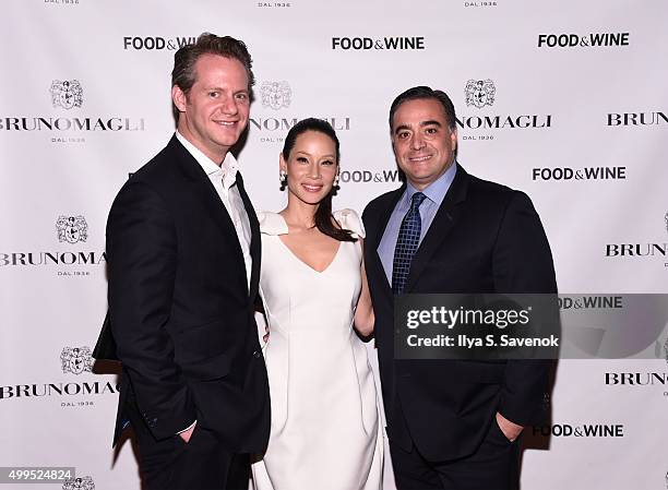 Cory Baker, Lucy Liu and Michael DeVirgilio attend Bruno Magli Presents A Taste Of Italy Co-Hosted By Food & Wine & Scott Conant on December 1, 2015...