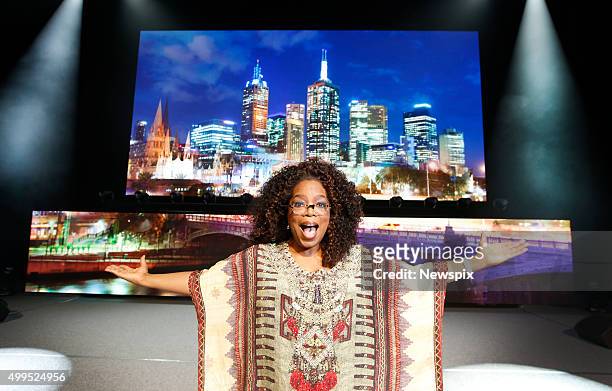 American talk show host Oprah Winfrey poses during rehearsals for her 'An Evening With Oprah' arena show at Rod Laver Arena in Melbourne, Victoria.