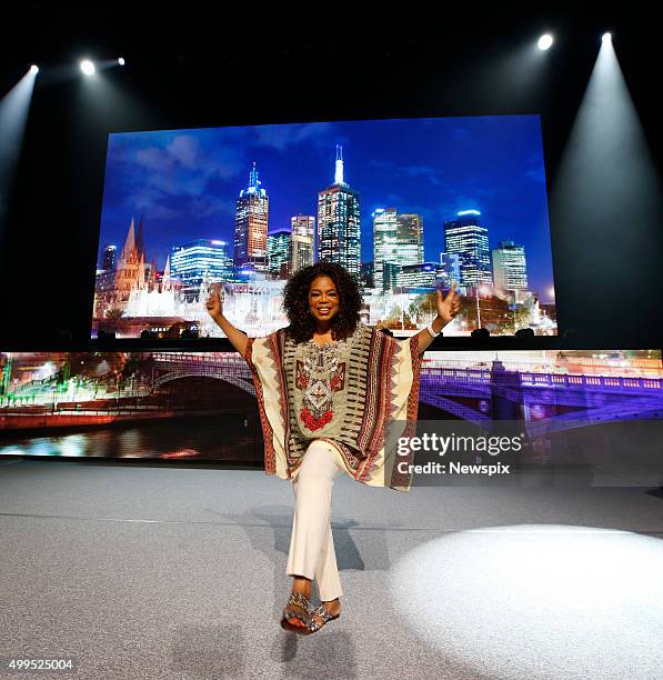 American talk show host Oprah Winfrey poses during rehearsals for her 'An Evening With Oprah' arena show at Rod Laver Arena in Melbourne, Victoria.