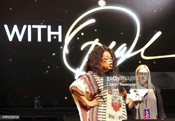 American talk show host Oprah Winfrey during rehearsals for her 'An Evening With Oprah' arena show at Rod Laver Arena in Melbourne, Victoria.