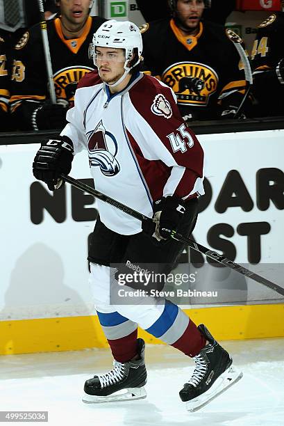 Dennis Everberg of the Colorado Avalanche plays in the game against the Boston Bruins at TD Garden on October 13, 2014 in Boston, Massachusetts.