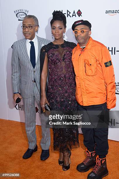 Reverend Al Sharpton, Actress Teyonah Parris and Director Spike Lee attend the "CHI-RAQ" New York Premiere at the Ziegfeld Theater on December 1,...