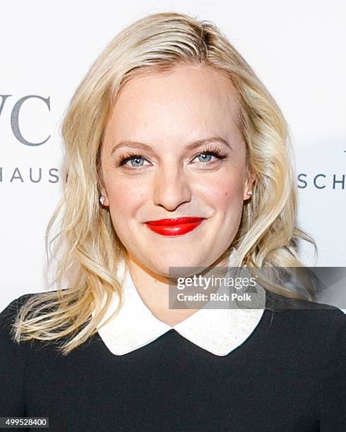 Actress Elisabeth Moss arrives to join guests toast the grand opening of IWC Schaffhausens new Rodeo Drive flagship boutique at IWC Shaffhausen on...